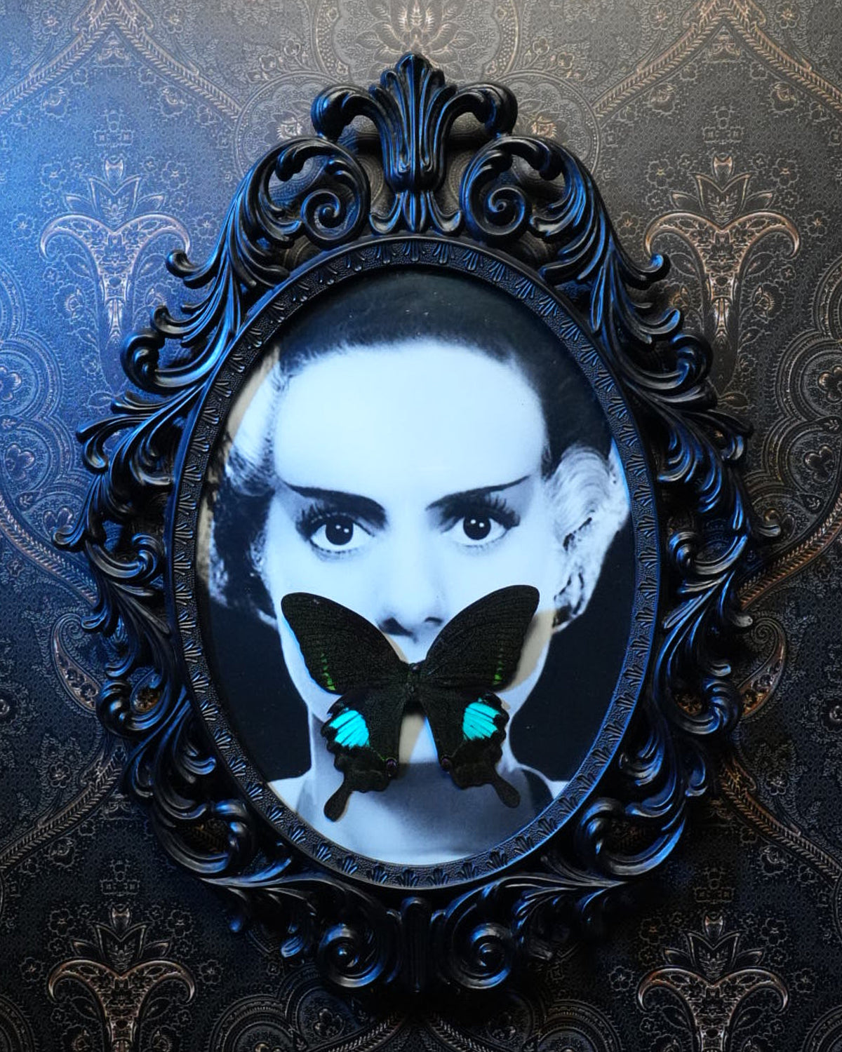 Bride of Frankenstein with a Jungle Jade Butterfly in an Antique Frame framed wall decor