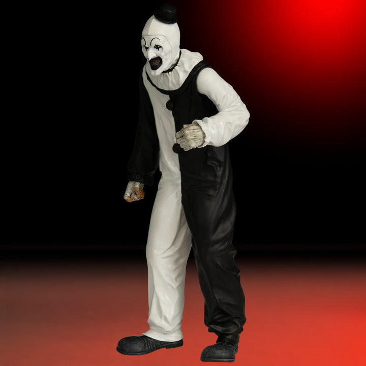 Art the Clown 8-inch Figure Terrifier – view 7 with red and black studio background matching the original hero image