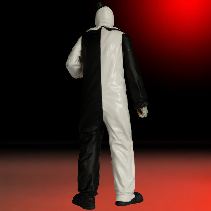 Art the Clown 8-inch Figure Terrifier – view 8 with red and black studio background matching the original hero image