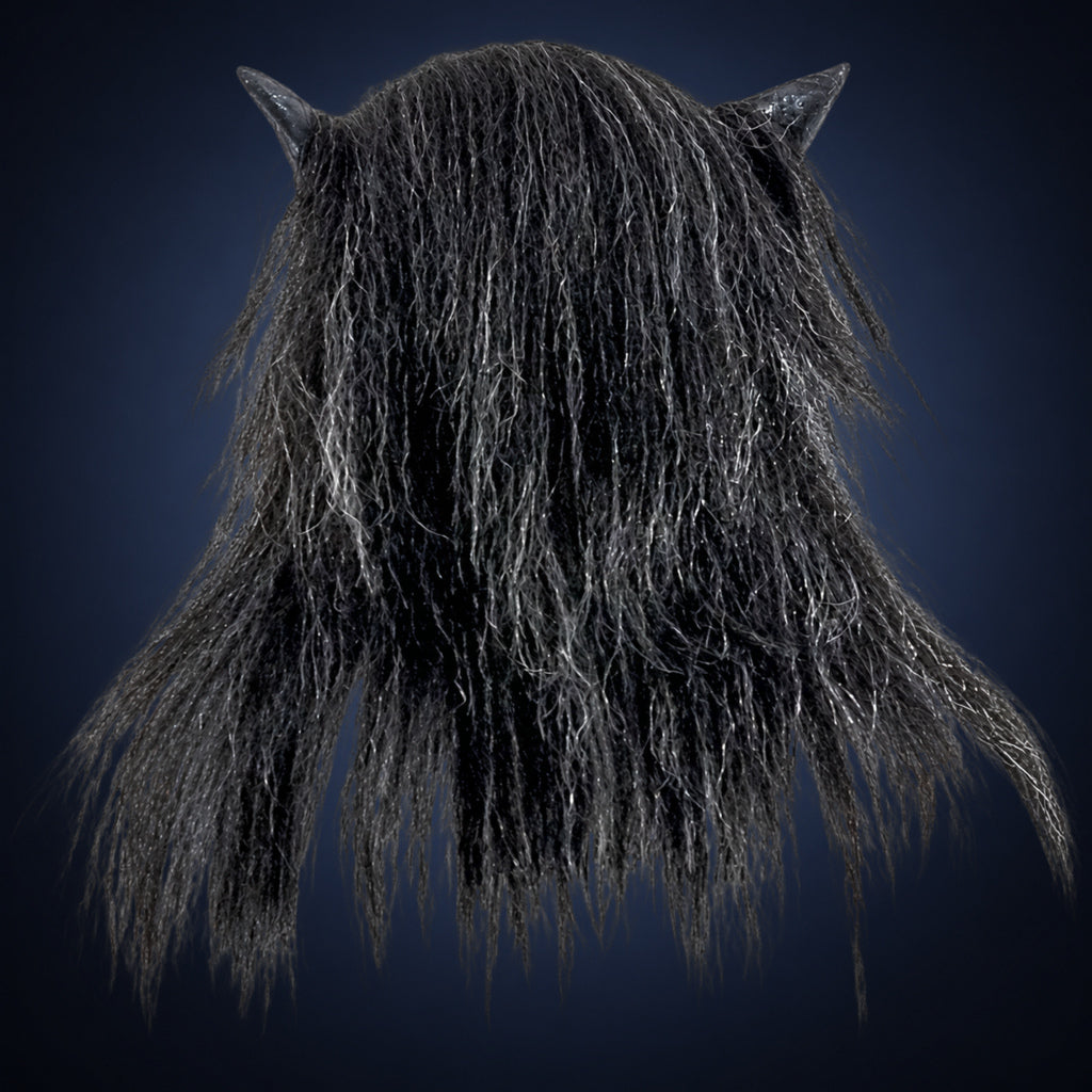 Black Wolf mask, view 5, against a smooth dark slate-blue gradient background