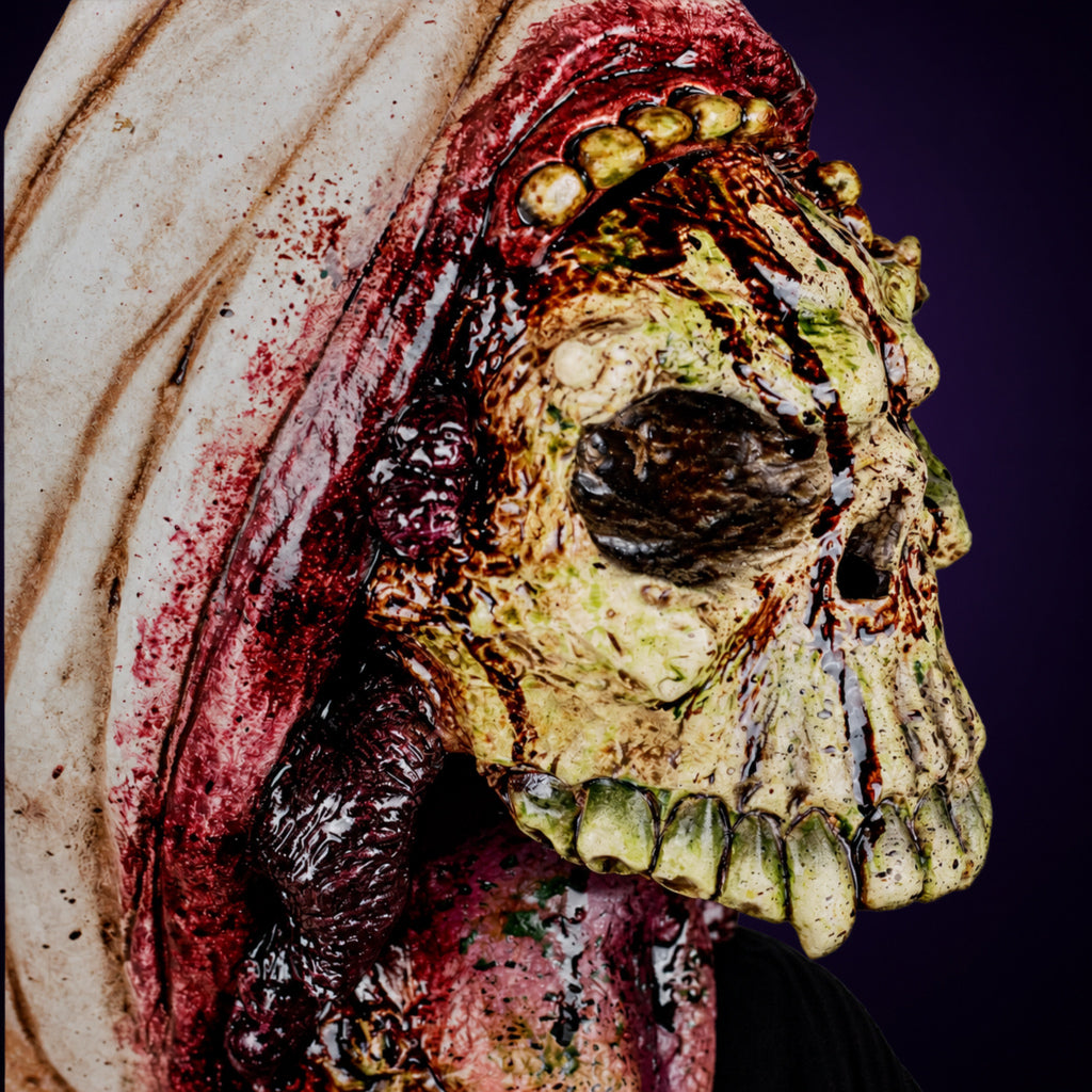 Blurp Malevolent Clown mask, view 6, against a smooth dark violet-charcoal gradient background