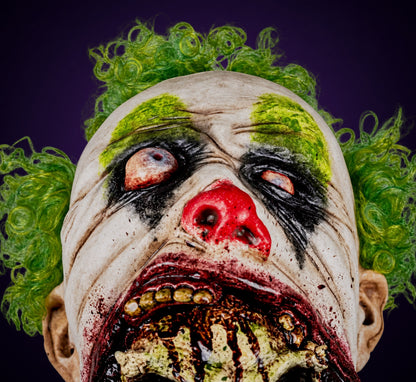 Blurp Malevolent Clown mask, view 8, against a smooth dark violet-charcoal gradient background