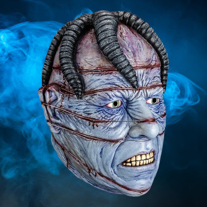Dr. Channard Hellraiser mask – view 1 with blue smoke background matching the original hero image