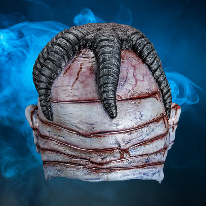 Dr. Channard Hellraiser mask – view 2 with blue smoke background matching the original hero image