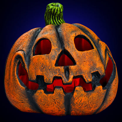 Funny Pumpkin decoration, view 2, against a smooth dark indigo gradient background