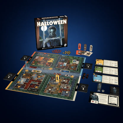 Halloween 1978 Board Game – game setup on dark midnight-blue gradient