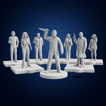 Halloween 1978 Miniatures – miniatures 3D render on dark midnight-blue gradient