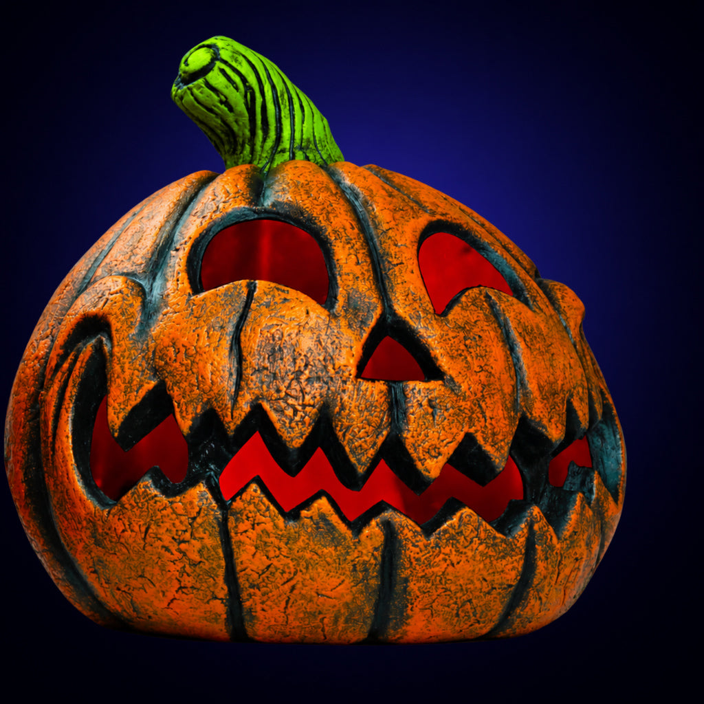 Happy Pumpkin – red-lit view on dark indigo gradient