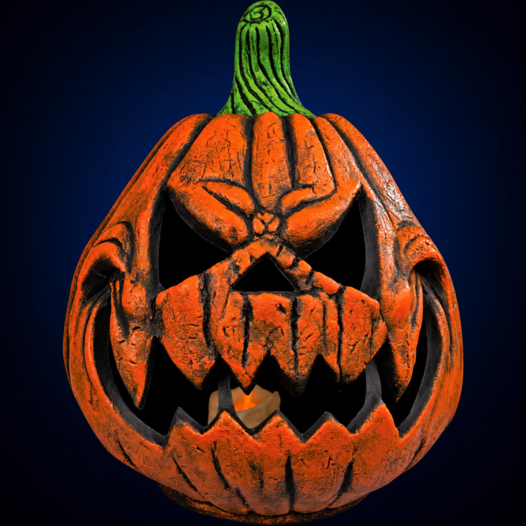 Jack O'Lantern Pumpkin decoration, view 1, against a smooth dark midnight-blue gradient background