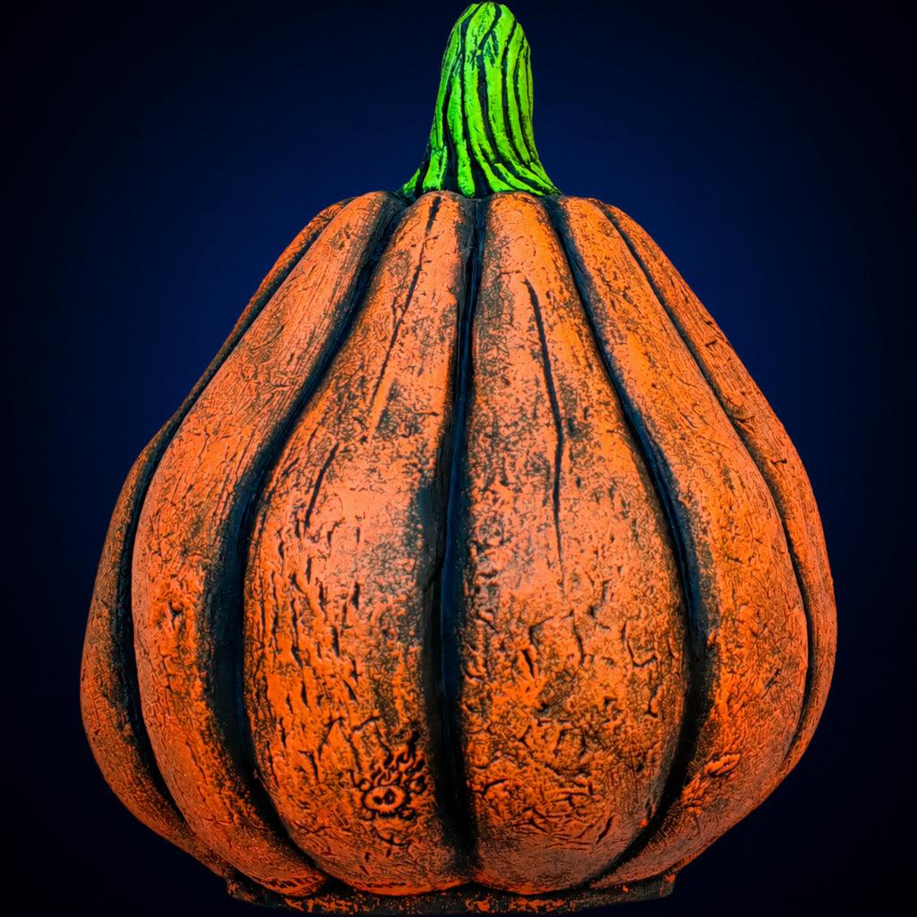 Jack O'Lantern Pumpkin decoration, view 3, against a smooth dark midnight-blue gradient background