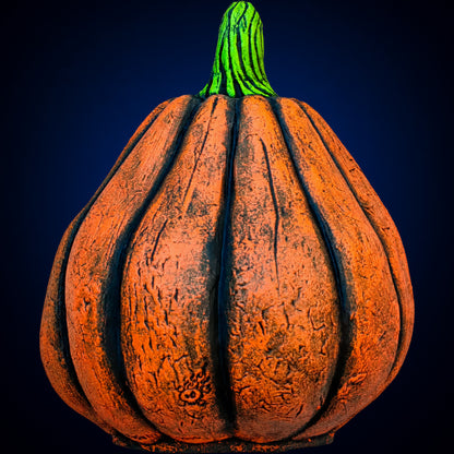 Jack O'Lantern Pumpkin decoration, view 3, against a smooth dark midnight-blue gradient background