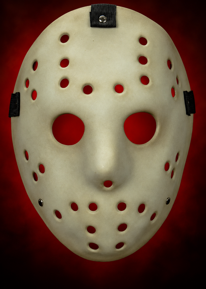 Killer Goalie Antique Mabry Monsters hockey mask, front view with red gradient visible through openings