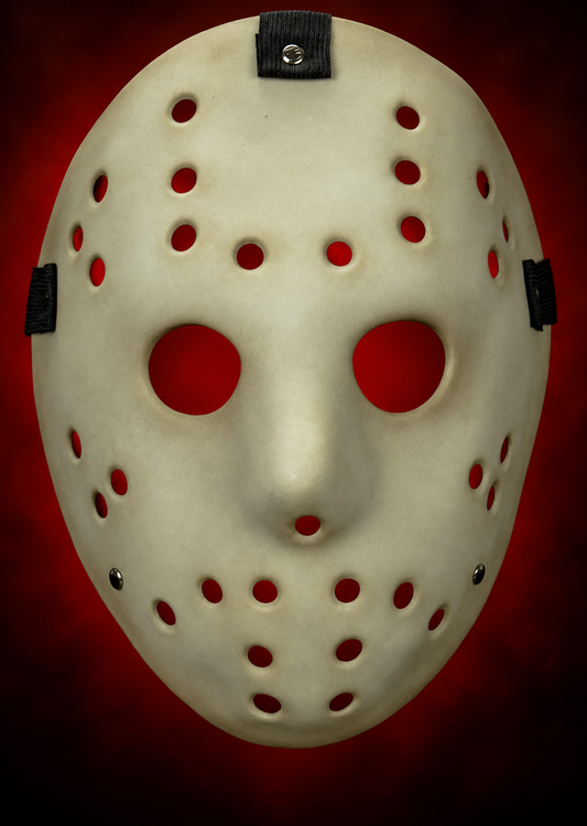Killer Goalie Antique Mabry Monsters hockey mask, front view with red gradient visible through openings