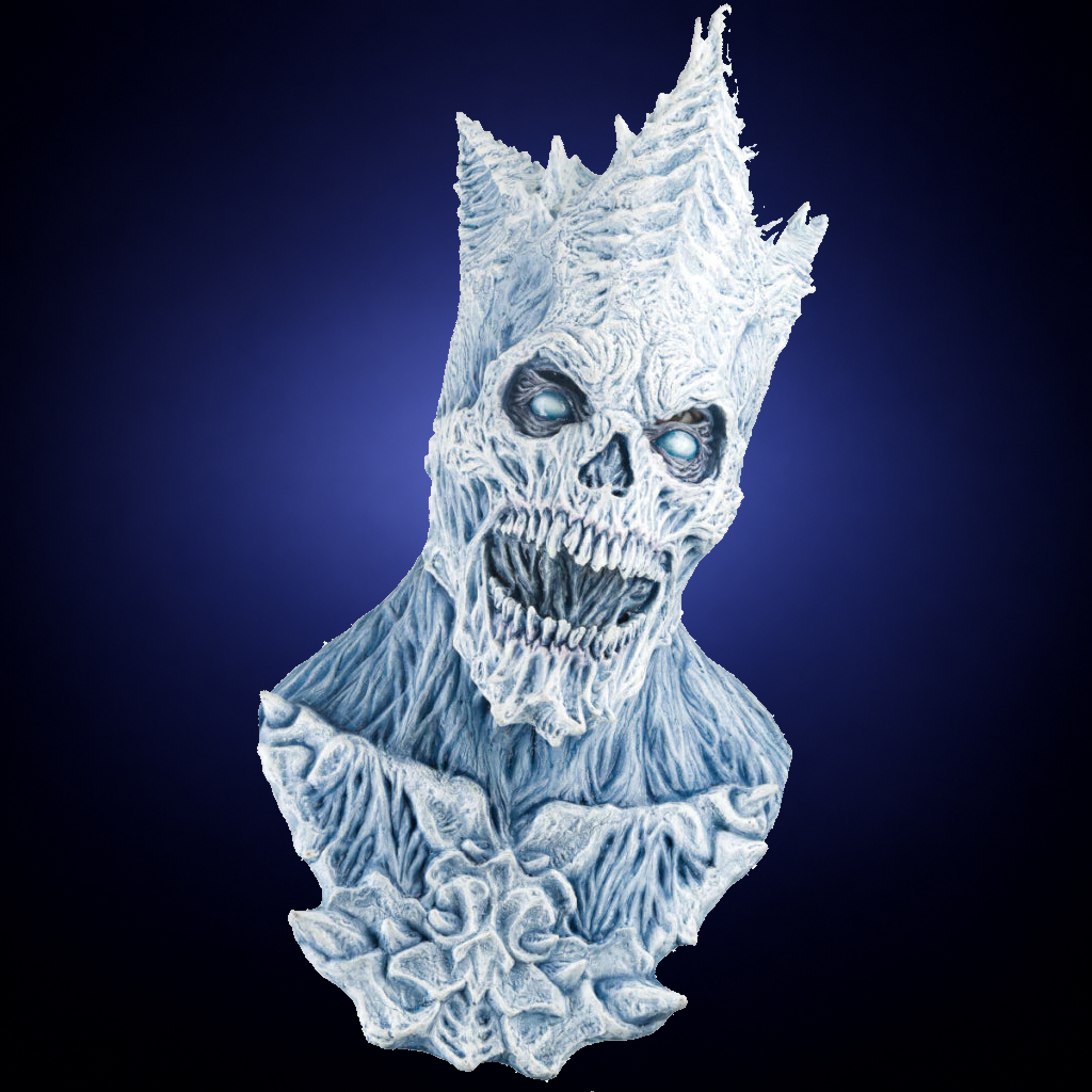 King Reaper Ice mask, view 1, against consistent smooth dark indigo gradient