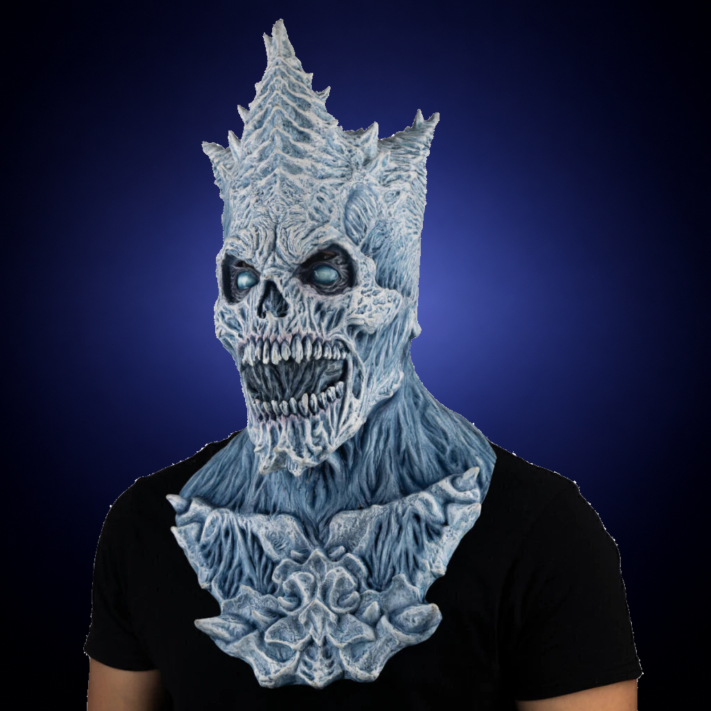 King Reaper Ice mask, view 2, against consistent smooth dark indigo gradient