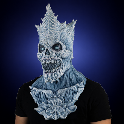 King Reaper Ice mask, view 2, against consistent smooth dark indigo gradient