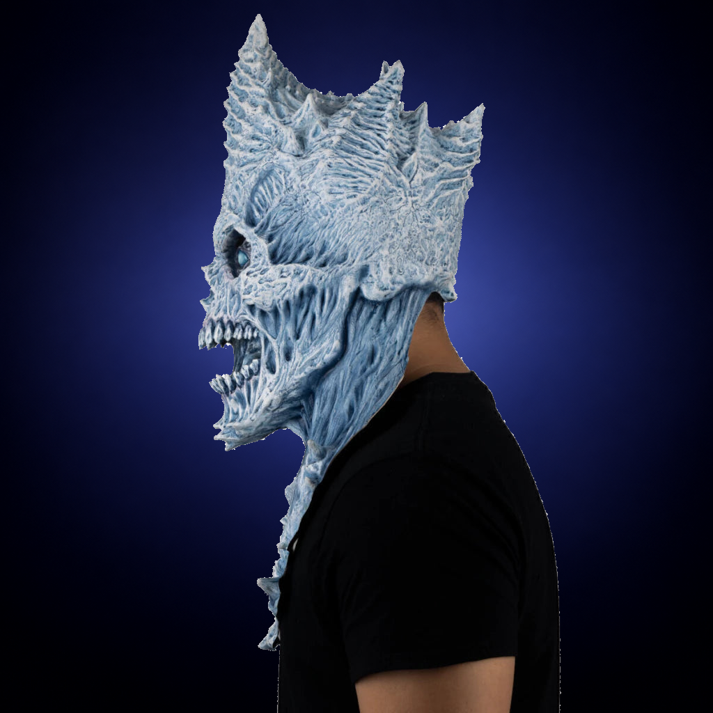 King Reaper Ice mask, view 5, against consistent smooth dark indigo gradient