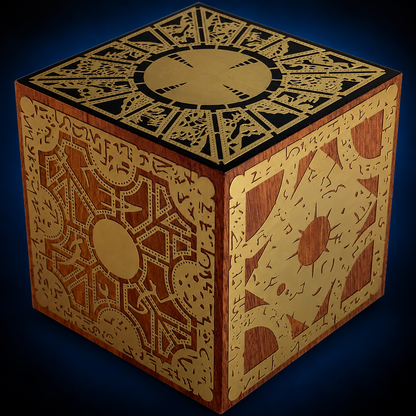 Lament Configuration Hellraiser replica with dark blue studio background