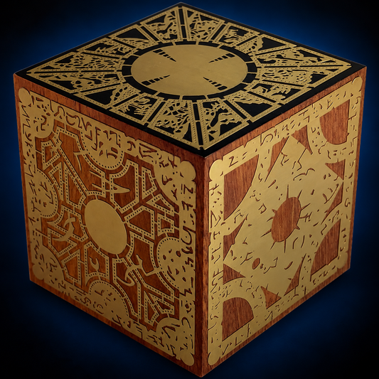 Lament Configuration Hellraiser replica with dark blue studio background