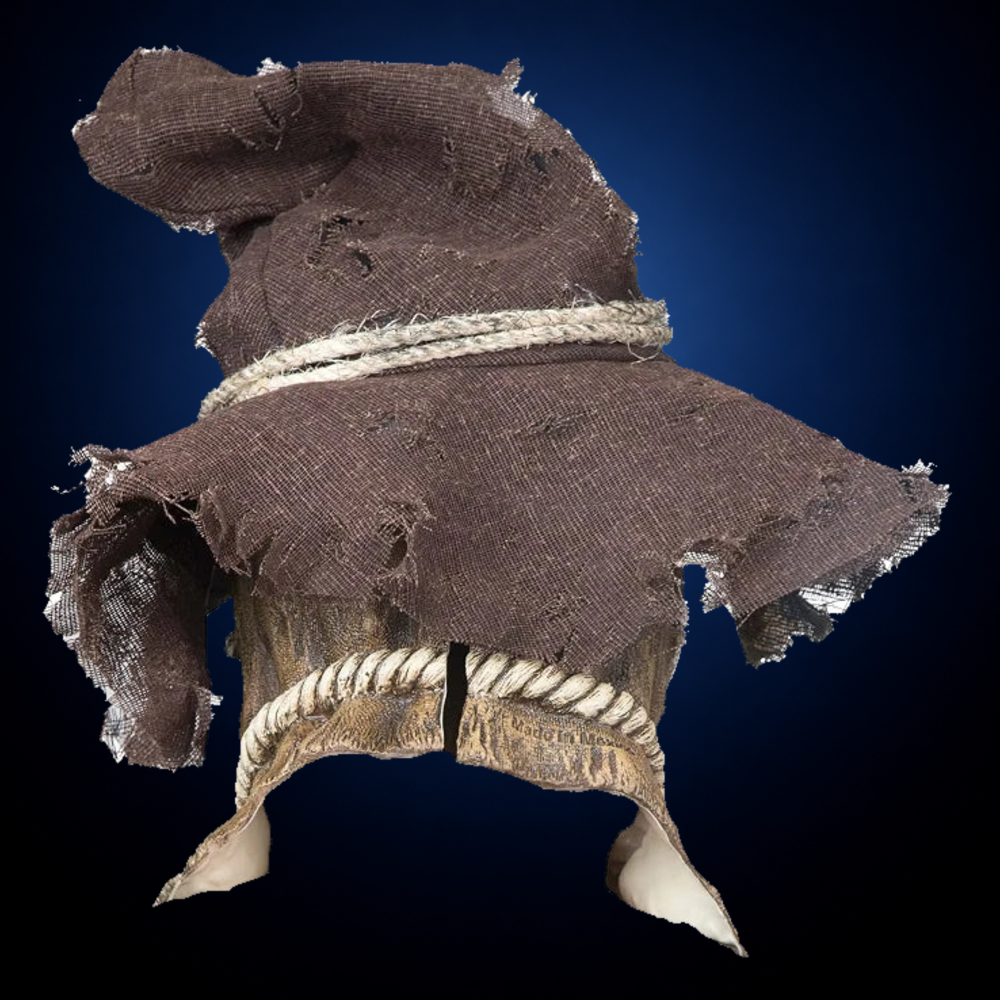 Possessed Scarecrow mask, view 6, against consistent smooth dark midnight blue gradient