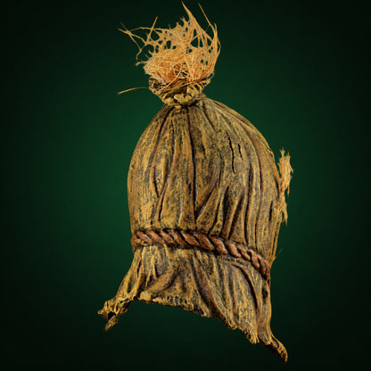 Scareborn mask, view 3, against a smooth dark forest-green gradient background