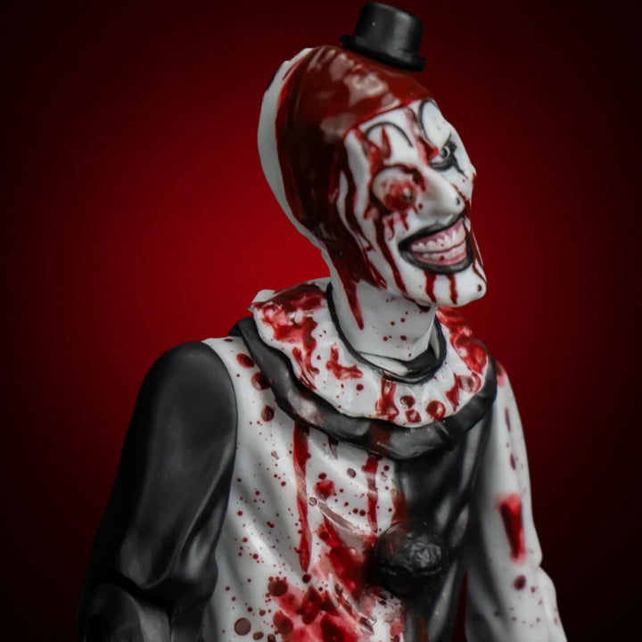 Terrifier 2 Eye Popping Art the Clown 5-inch figure – view 2 on dark crimson gradient
