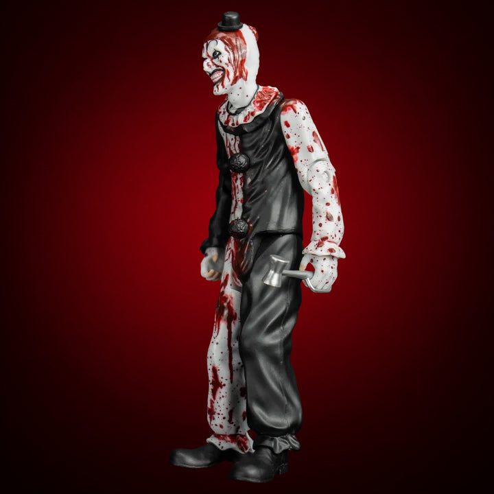 Terrifier 2 Eye Popping Art the Clown 5-inch figure – view 9 on dark crimson gradient