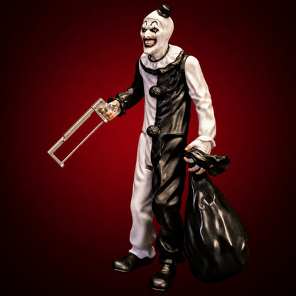 Terrifier Art the Clown 5-inch figure – figure view 1 on dark crimson gradient
