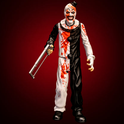 Terrifier Art the Clown 5-inch figure – figure view 5 on dark crimson gradient