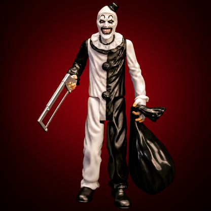 Terrifier Art the Clown 5-inch figure – figure view 7 on dark crimson gradient