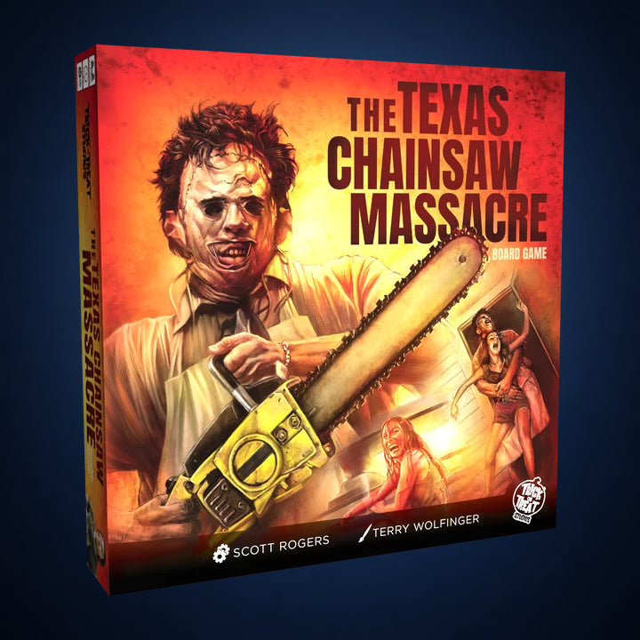 Texas Chainsaw Massacre Board Game – front packaging on dark slate-blue gradient